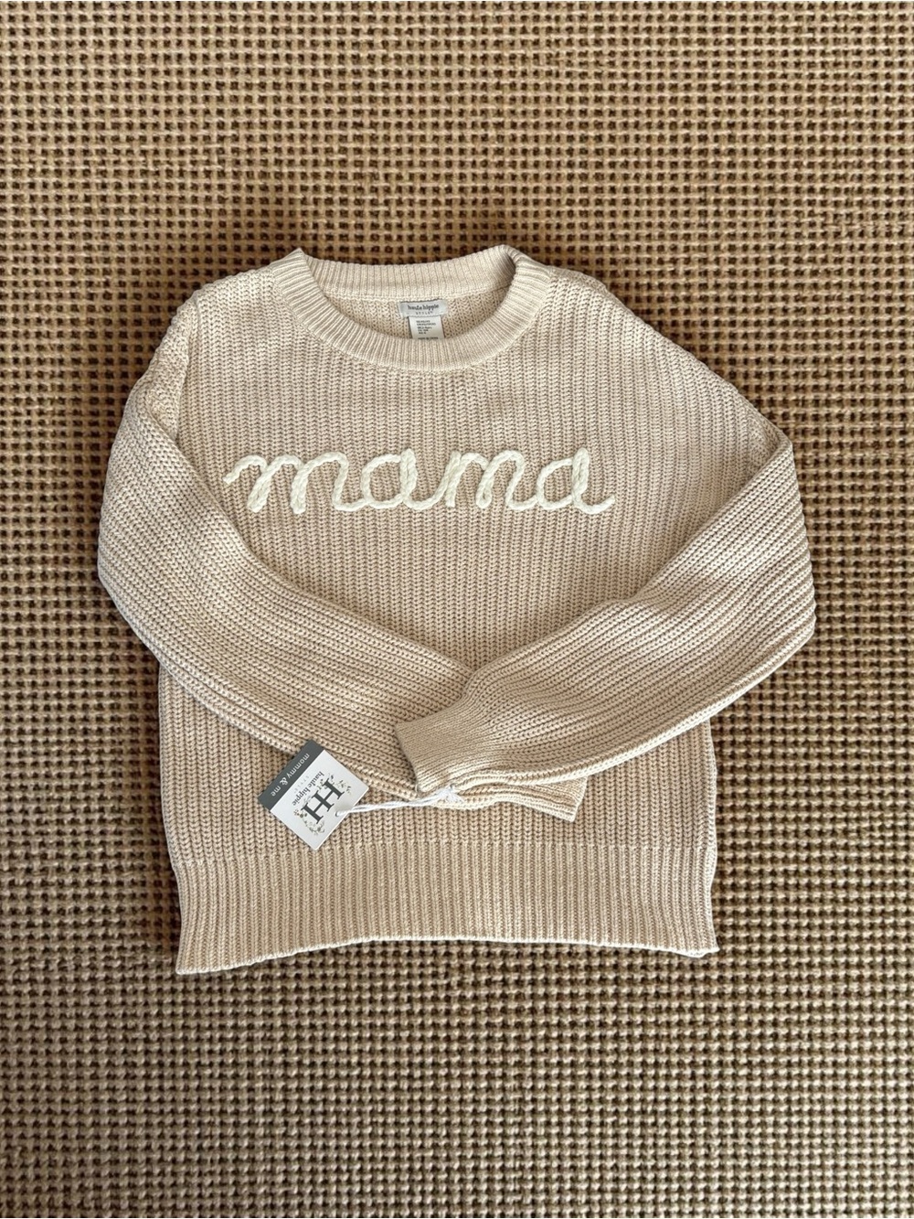 Haute Hippie 'mama' match Embroidered Crewneck Cableknit Sweater in Cream-NEW-XS